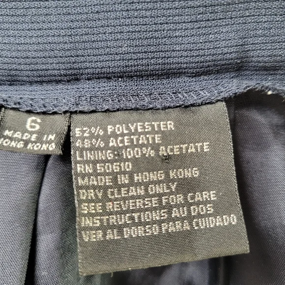 Kasper ASL Skirt Suit 6 Navy White Thick Stitch Flap Pockets Ribbed Long Sleeve - Picture 7 of 8